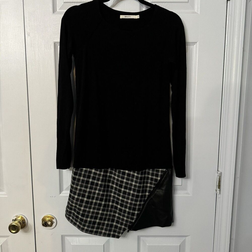 Anthropologie Bailey44 Sz-SM Faux Leather and Plaid Asymmetric‎ Hem Dress Grunge